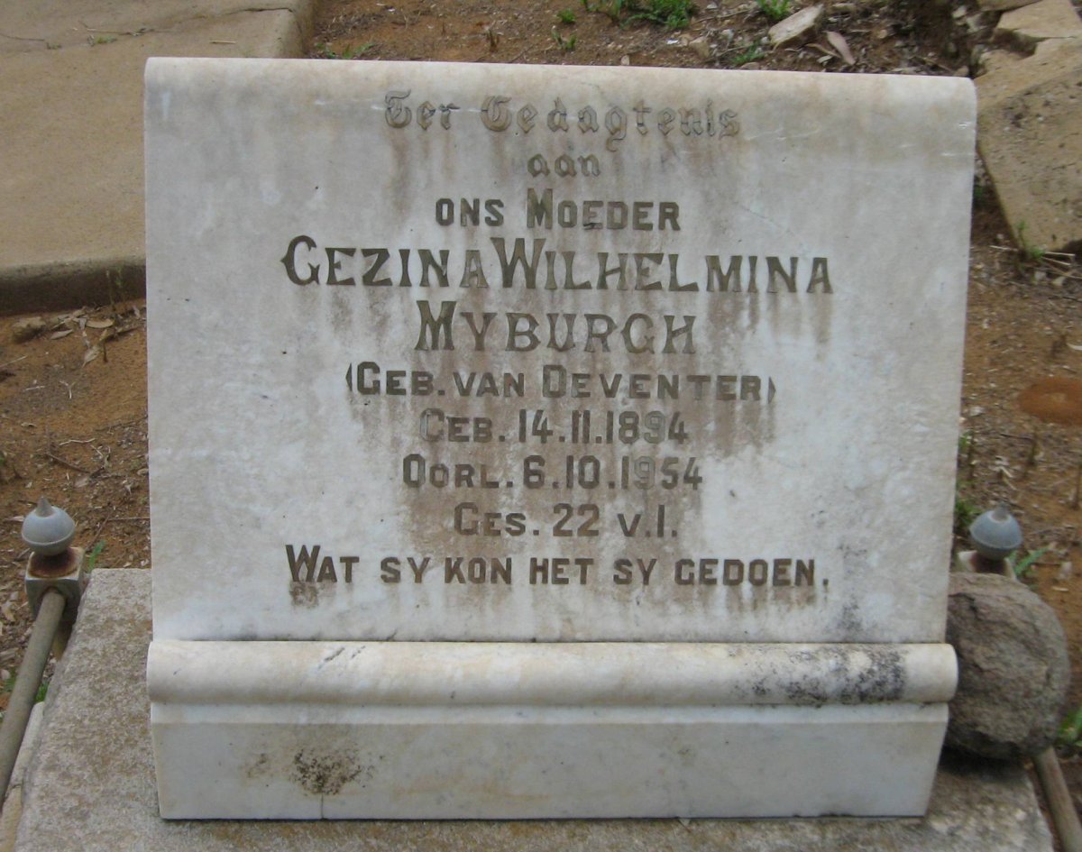 MYBURGH Gezina Wilhelmina nee VAN DEVENTER 1894-1954
