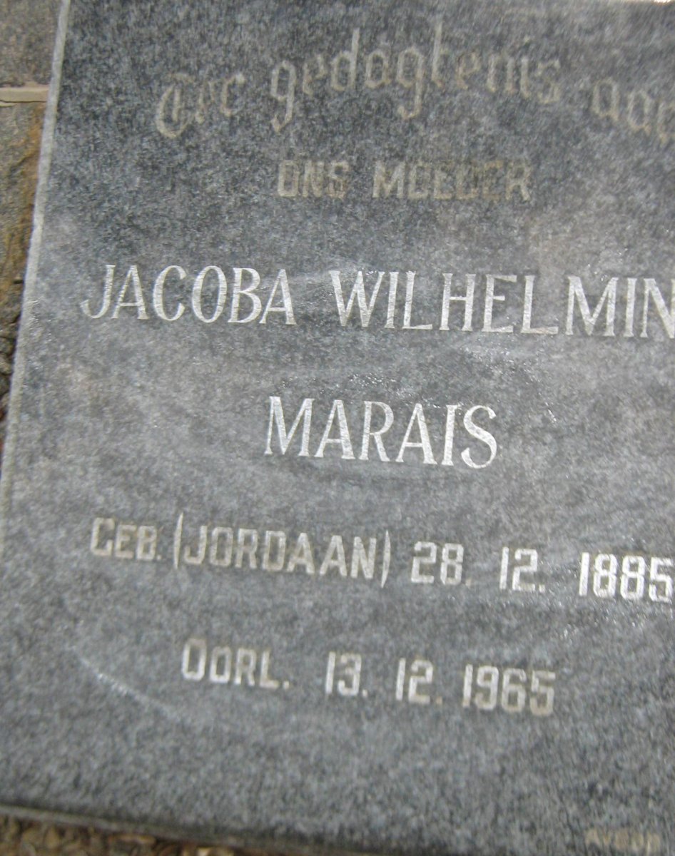 MARAIS Jacoba Wilhelmina nee JORDAAN 1885-1965