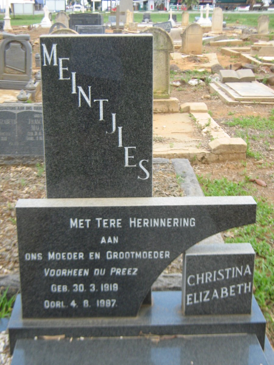 MEINTJIES Christina Elizabeth formerly DU PREEZ 1919-1997