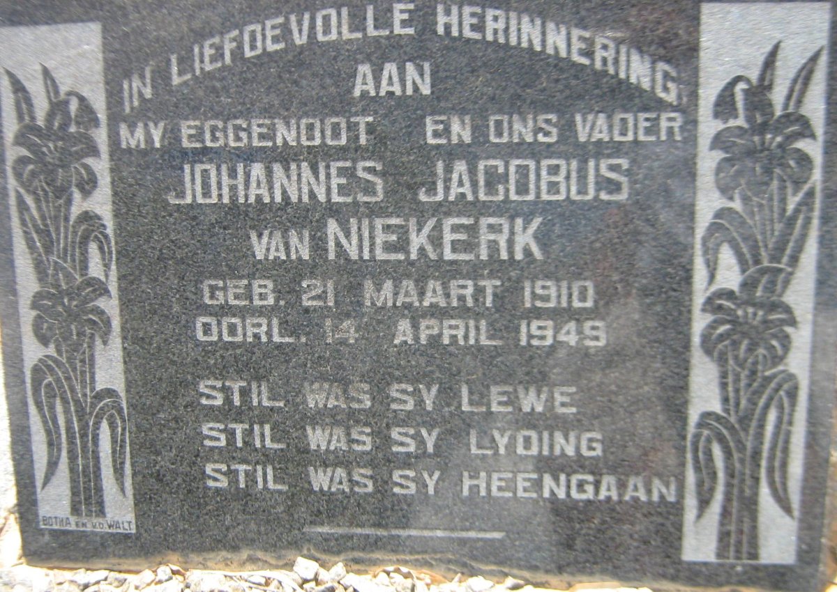 NIEKERK Johannes Jacobus, van 1910-1949