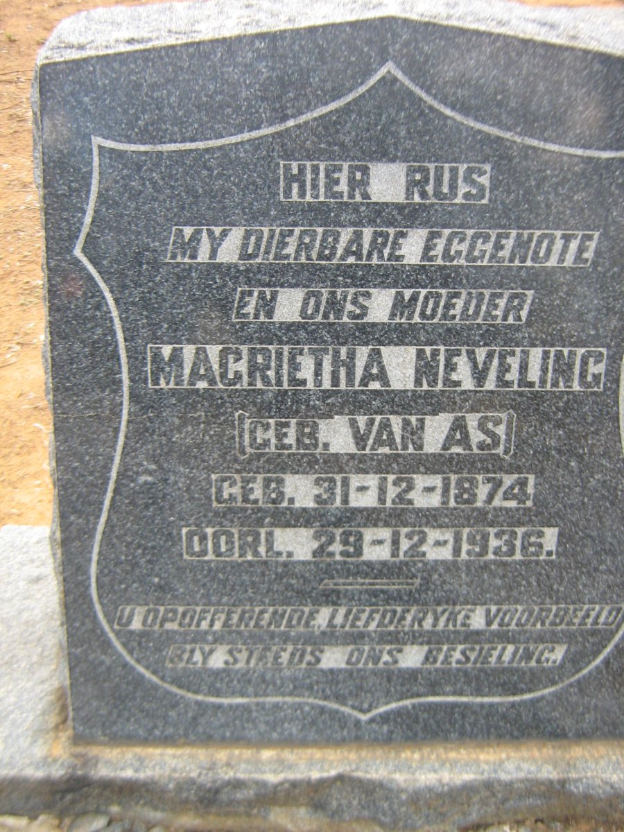 NEVELING Magrietha nee VAN AS 1874-1936