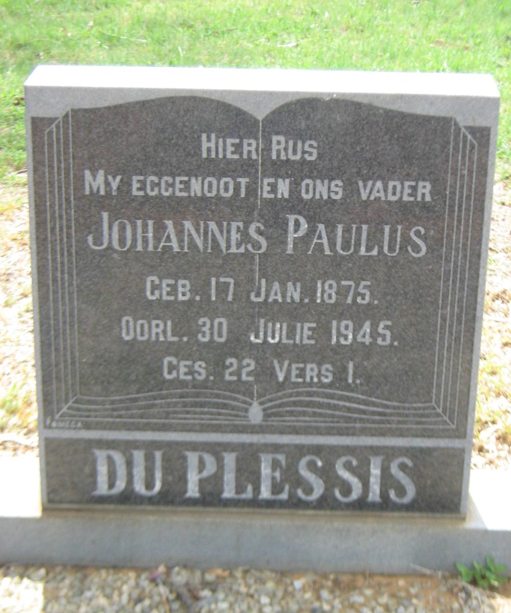 PLESSIS Johannes Paulus, du 1875-1945