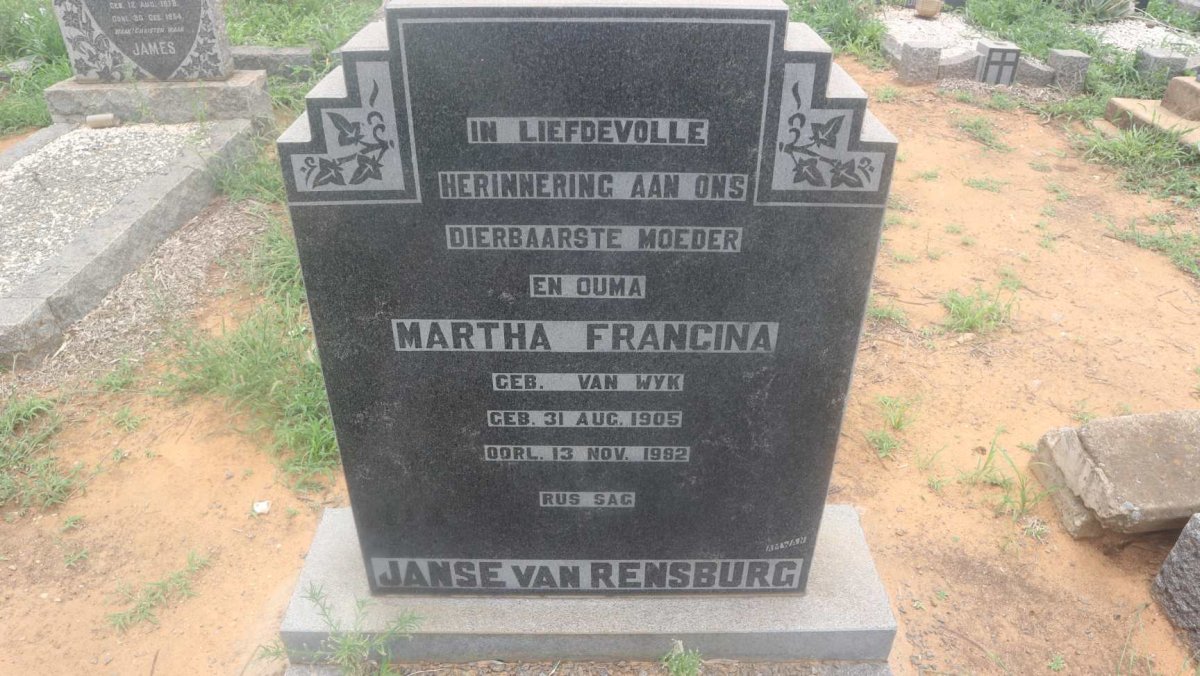 RENSBURG Martha Francina, Janse van nee VAN WYK 1905-1982