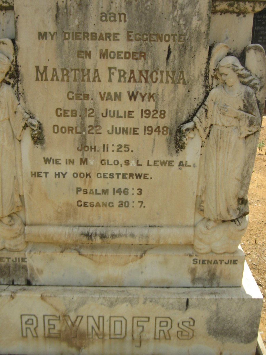 REYNDERS Martha Francina nee VAN WYK 1928-1948