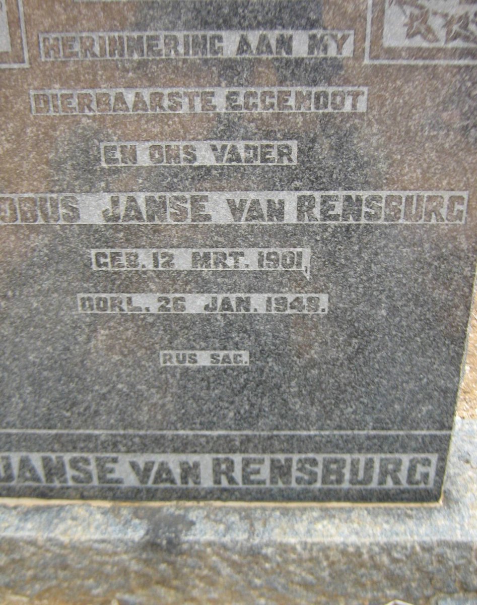 RENSBURG Jacobus, Janse van 1901-1948