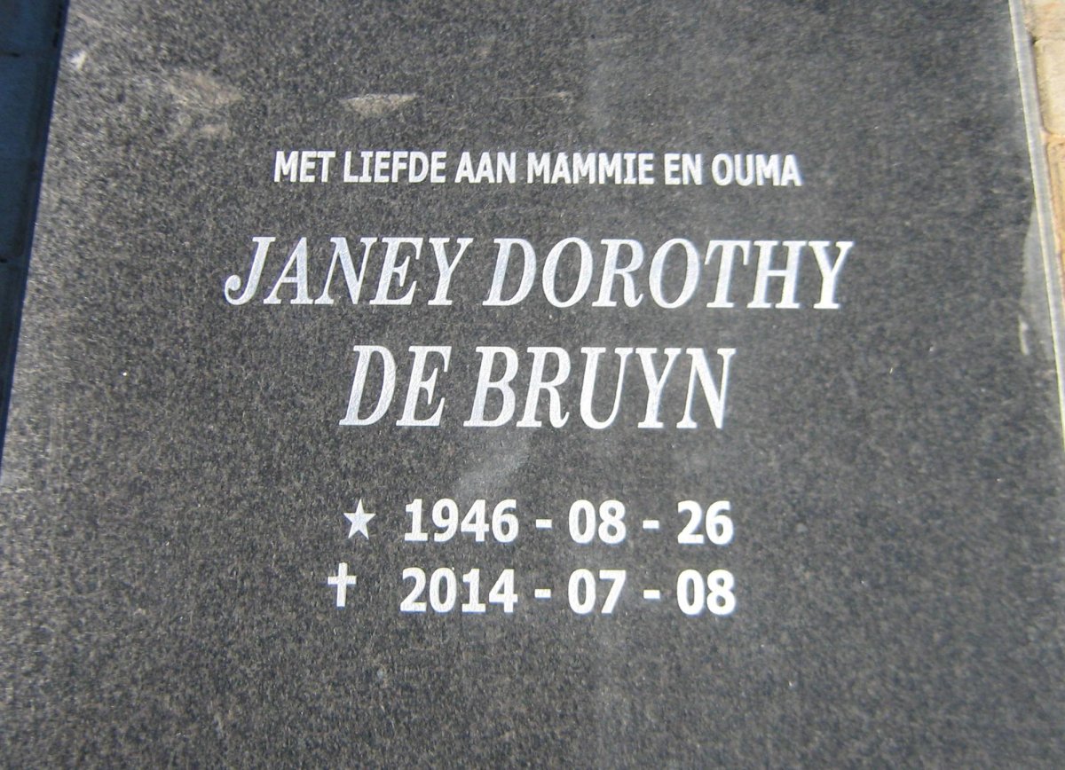 BRUYN Janey Dorothy, de 1946-2014