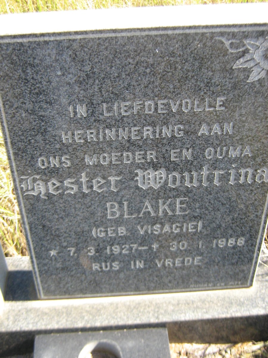BLAKE Hester Woutrina nee VISAGIE 1927-1988