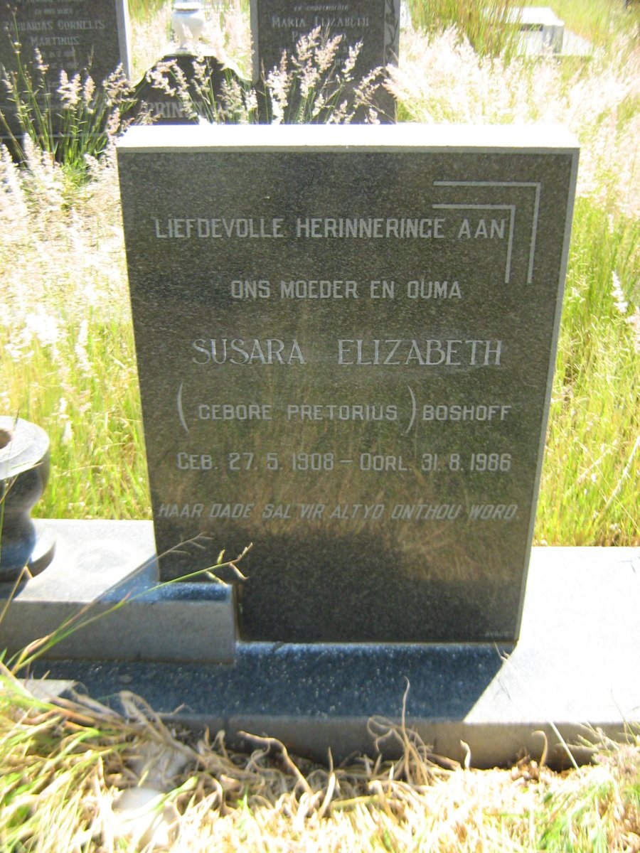 BOSHOFF Susara Elizabeth nee PRETORIUS 1908-1986