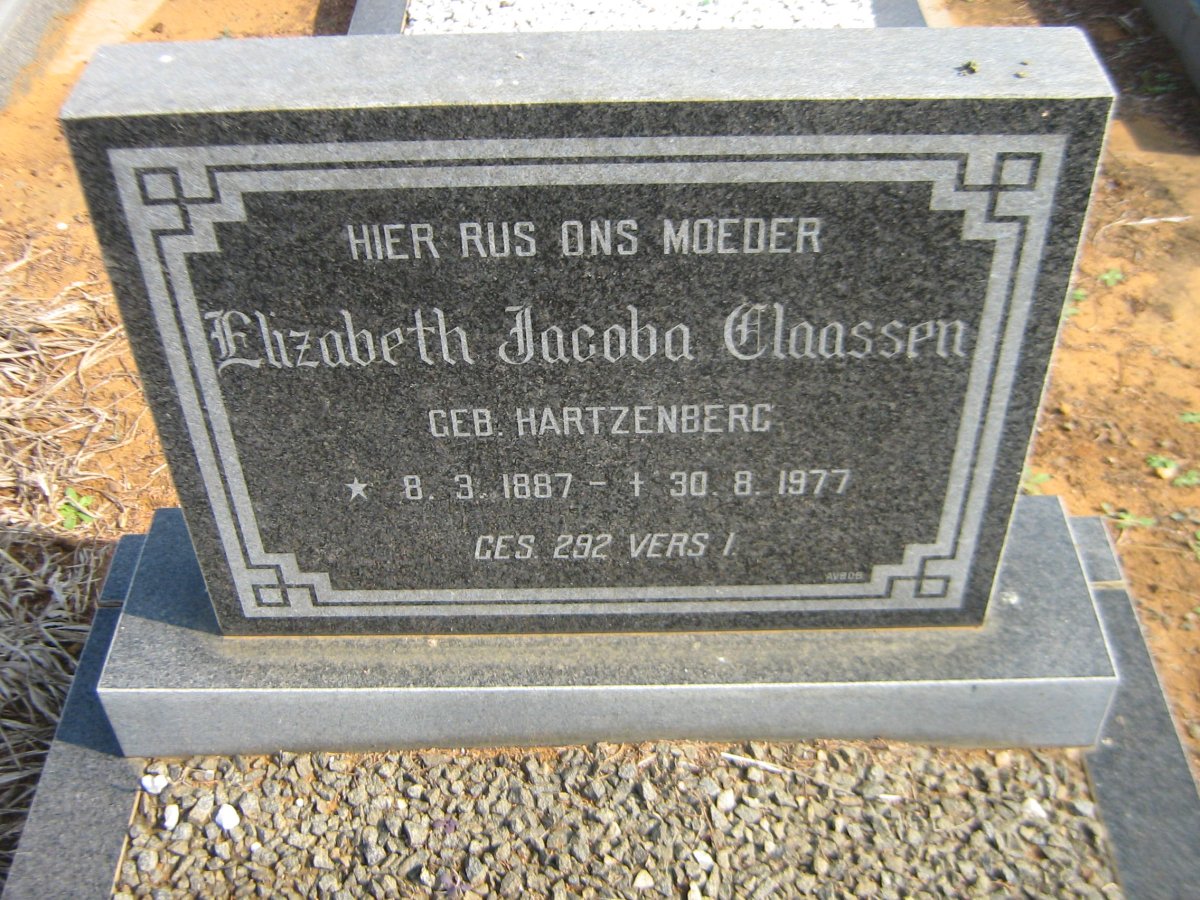 CLAASSEN Elizabeth Jacoba nee HARTZENBERG 1887-1977