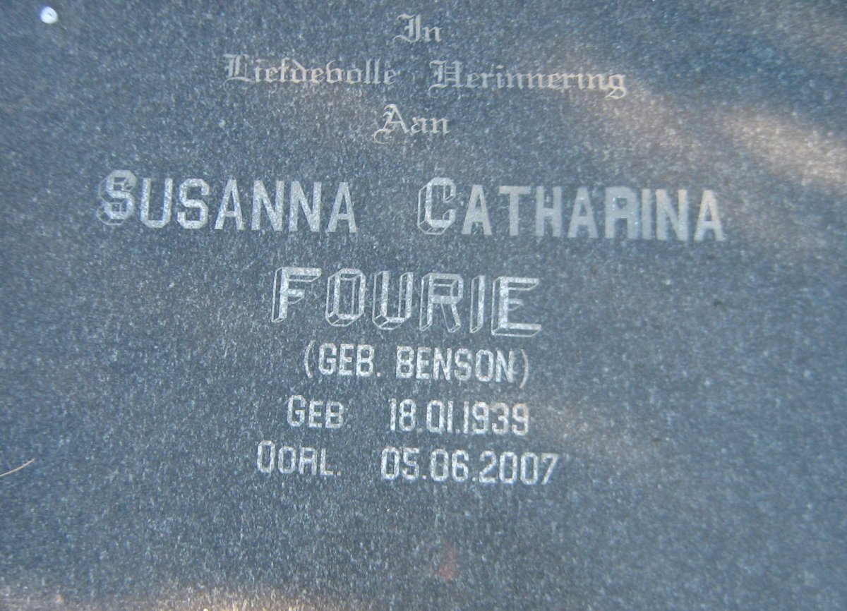 FOURIE Susanna Catharina nee BENSON 1939-2007