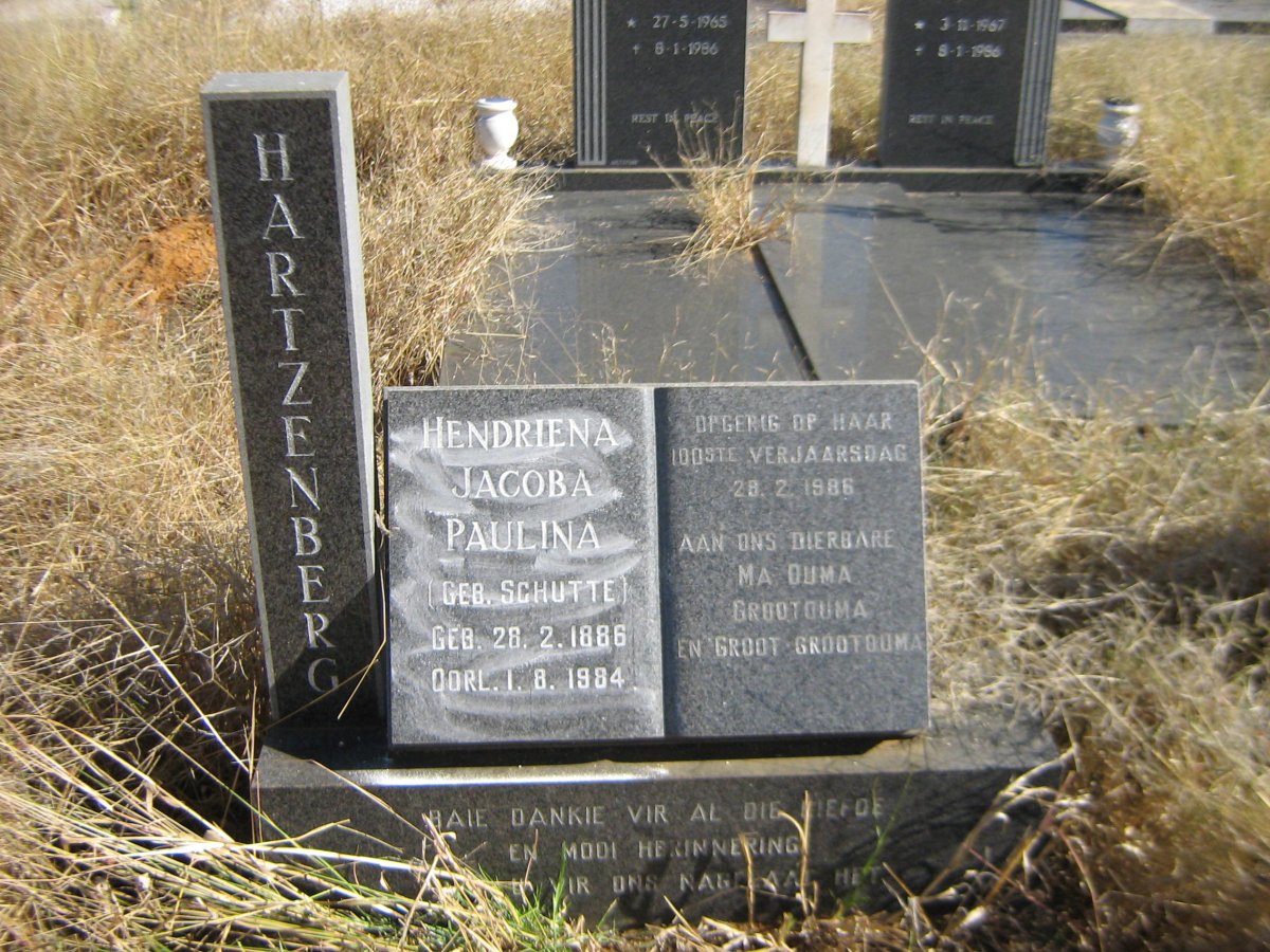 HARTZENBERG Hendriena Jacoba Paulina nee SCHUTTE 1886-1984