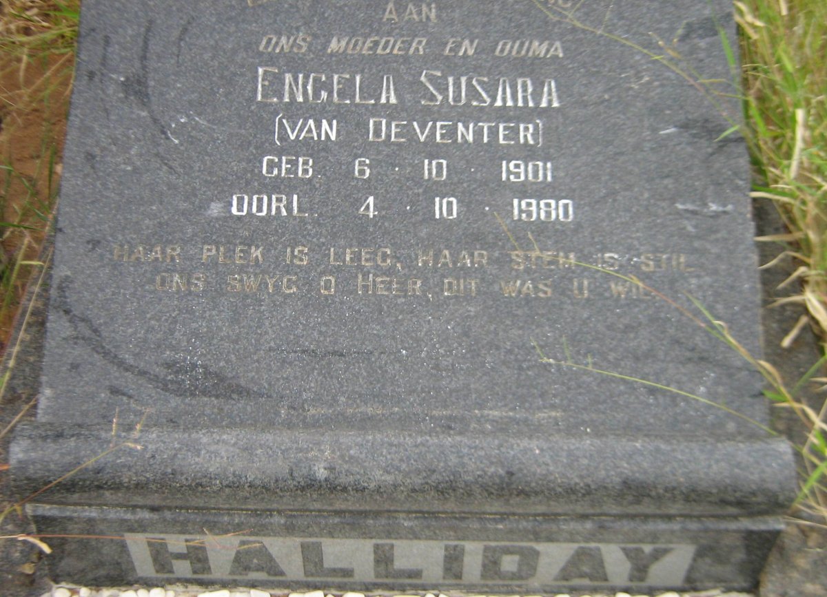 HALLIDAY Engela Susara nee VAN DEVENTER 1901-1980
