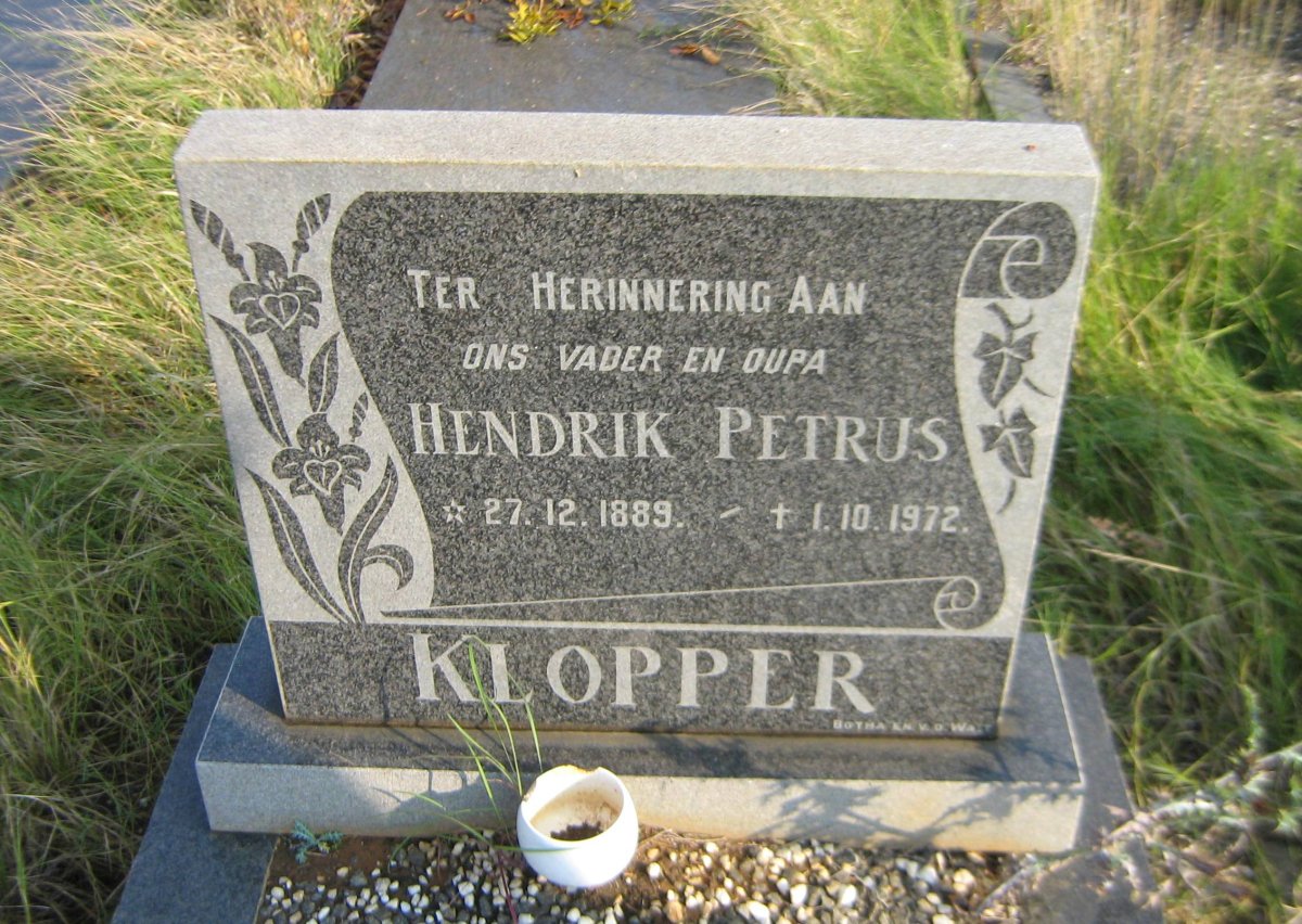 KLOPPER Hendrik Petrus 1889-1972