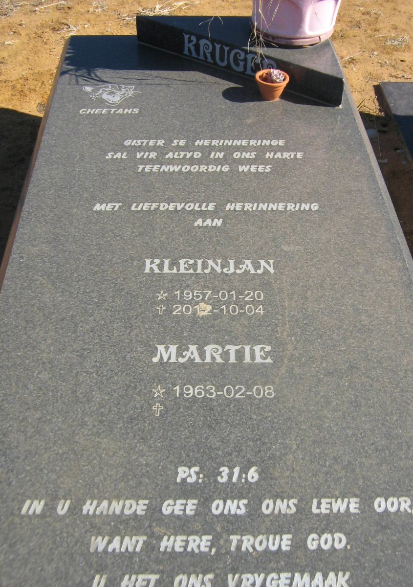 KRUGER Kleinjan 1957-2012 &amp; Martie 1963-