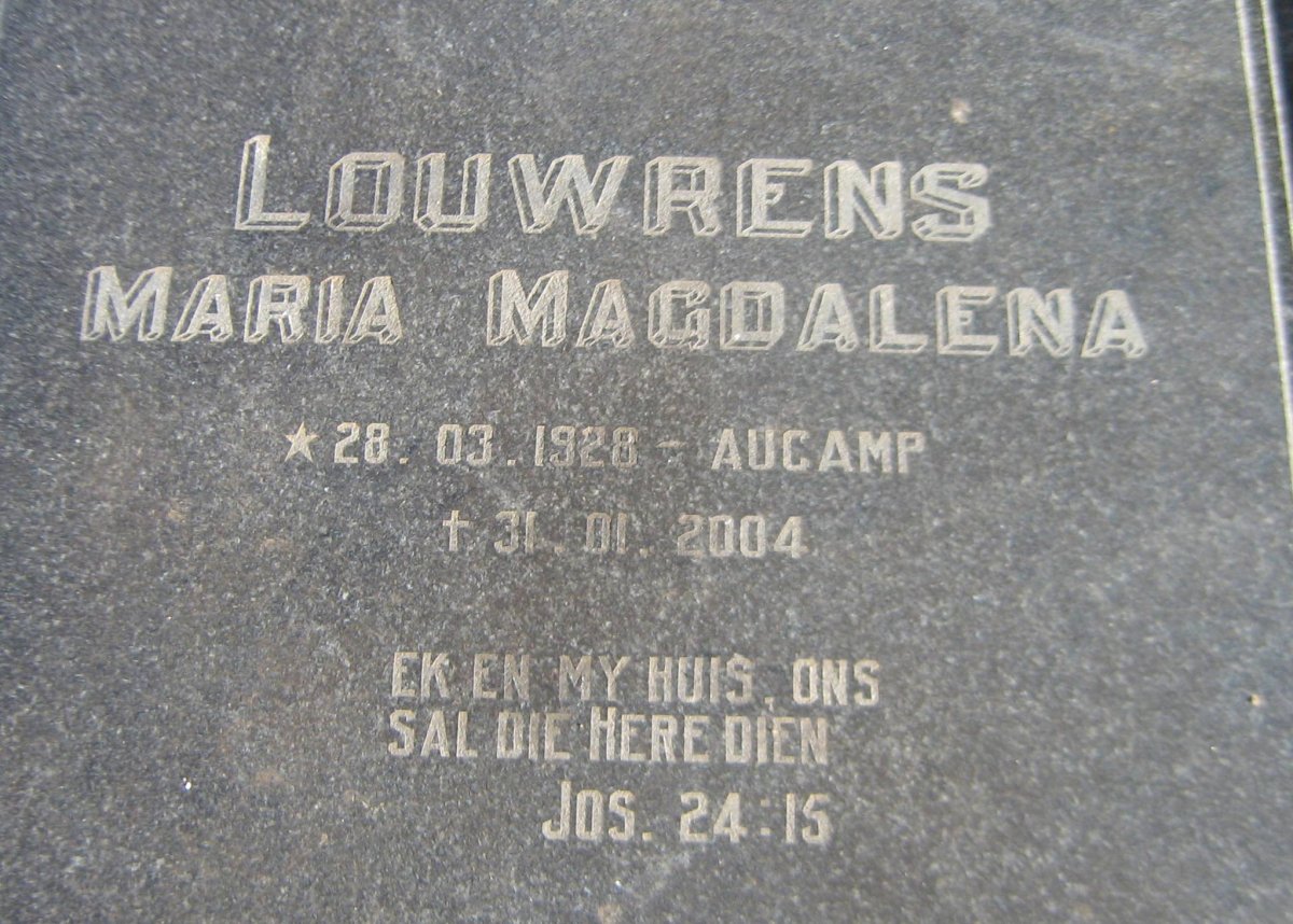 LOUWRENS Maria Magdalena nee AUCAMP 1928-2004
