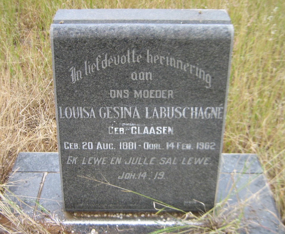 LABUSCHAGNE Louisa Gesina nee CLAASEN 1881-1962