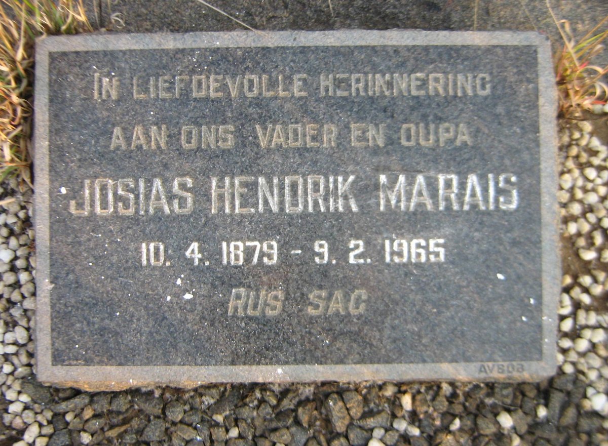 MARAIS Josias Hendrik 1879-1965