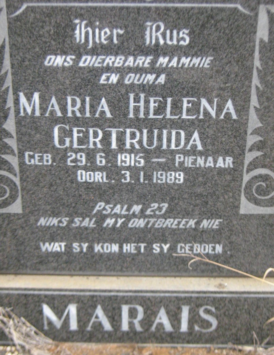 MARAIS Maria Helena Gertruida nee PIENAAR 1915-1989