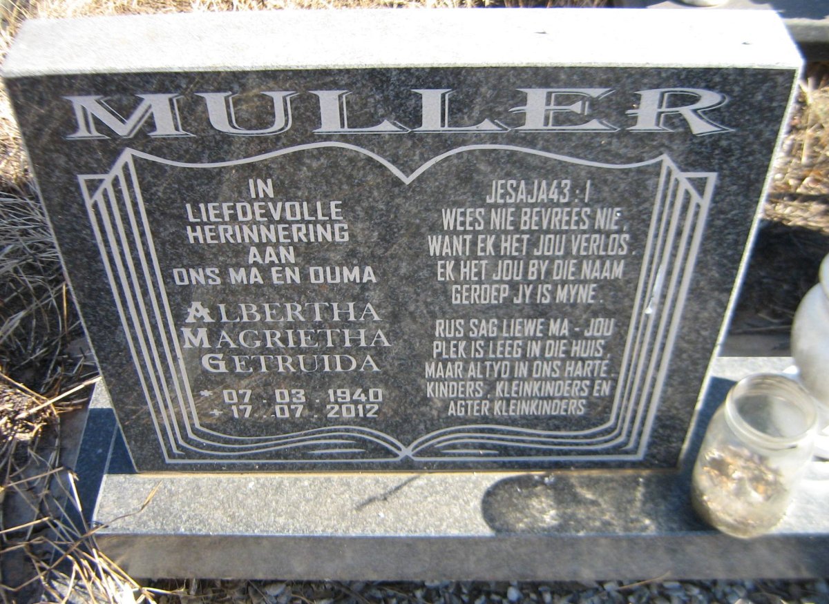MULLER Albertha Magrietha Getruida 1940-2012