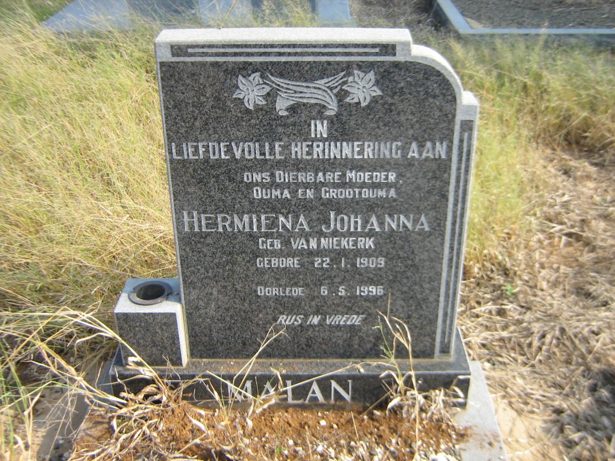 MALAN Hermiena Johanna nee VAN NIEKERK 1909-1996