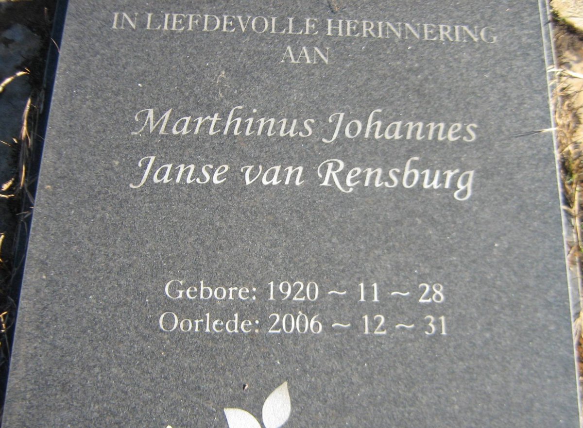 RENSBURG Marthinus Johannes, Janse van 1920-2006