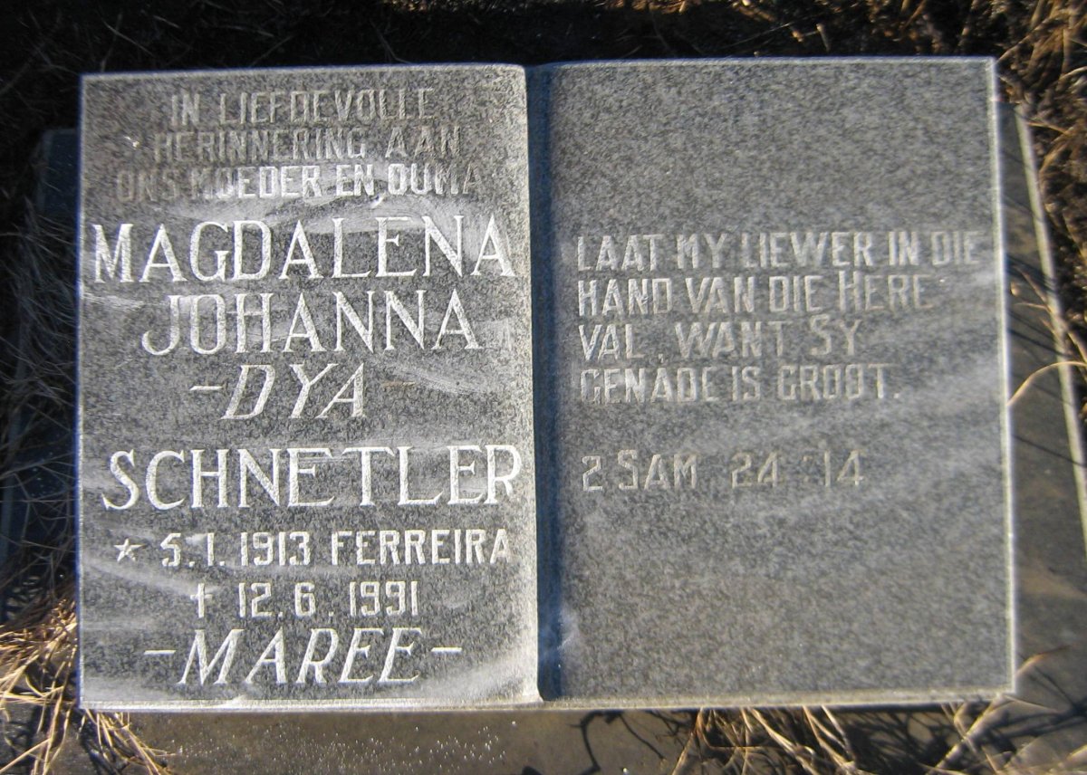SCHNETLER Magdalena Johanna nee FERREIRA 1913-1991