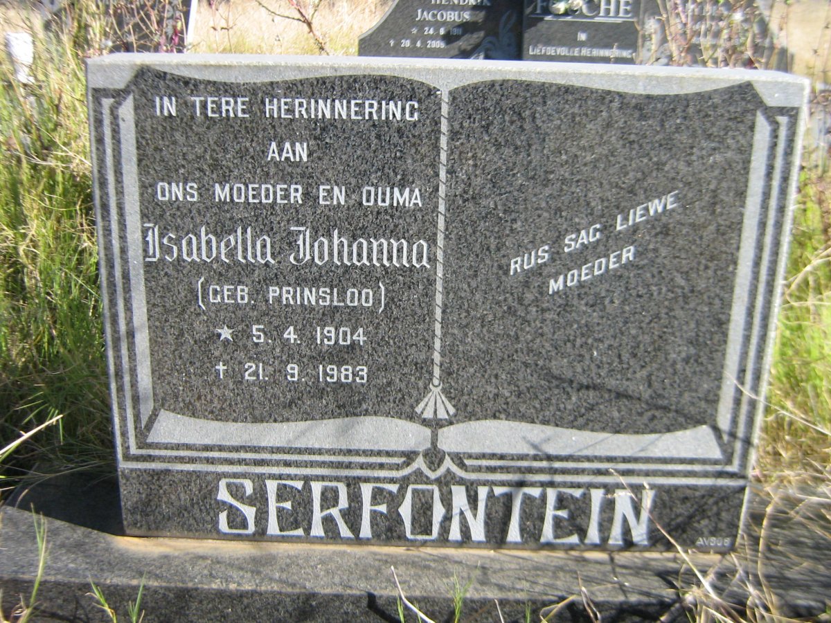 SERFONTEIN Isabella Johanna nee PRINSLOO 1904-1983