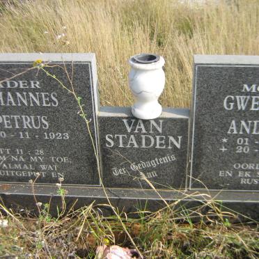 STADEN Johannes Petrus, van 1923- &amp; Gwendelyna Andenees 1935-1998