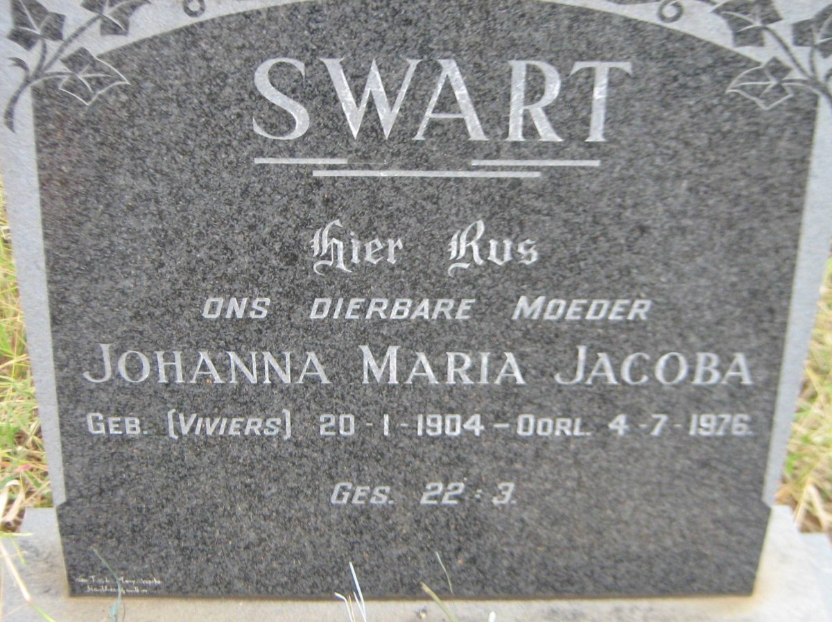 SWART Johanna Maria Jacoba nee VIVIERS 1904-1976