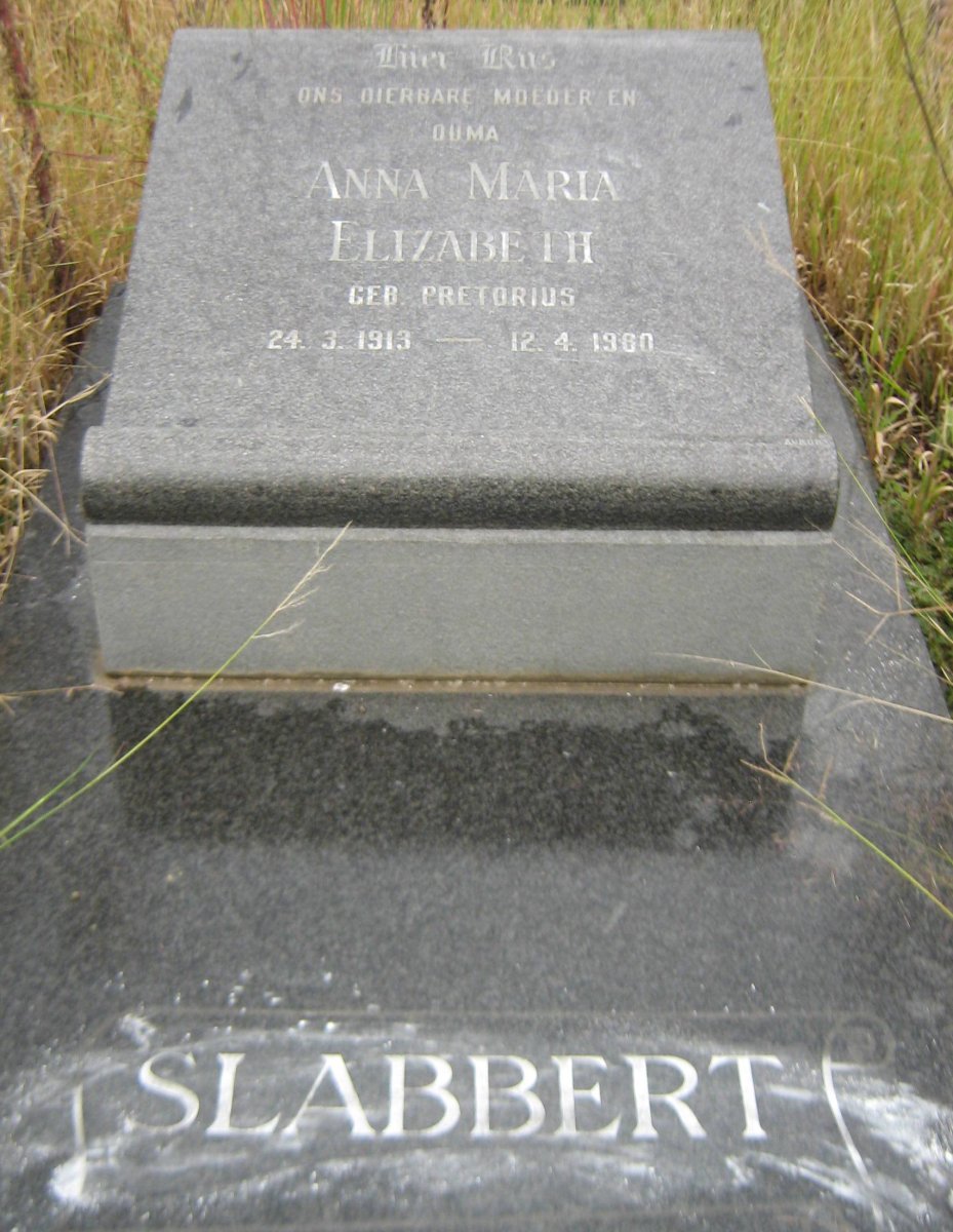 SLABBERT Anna Maria Elizabeth nee PRETORIUS 1913-1980
