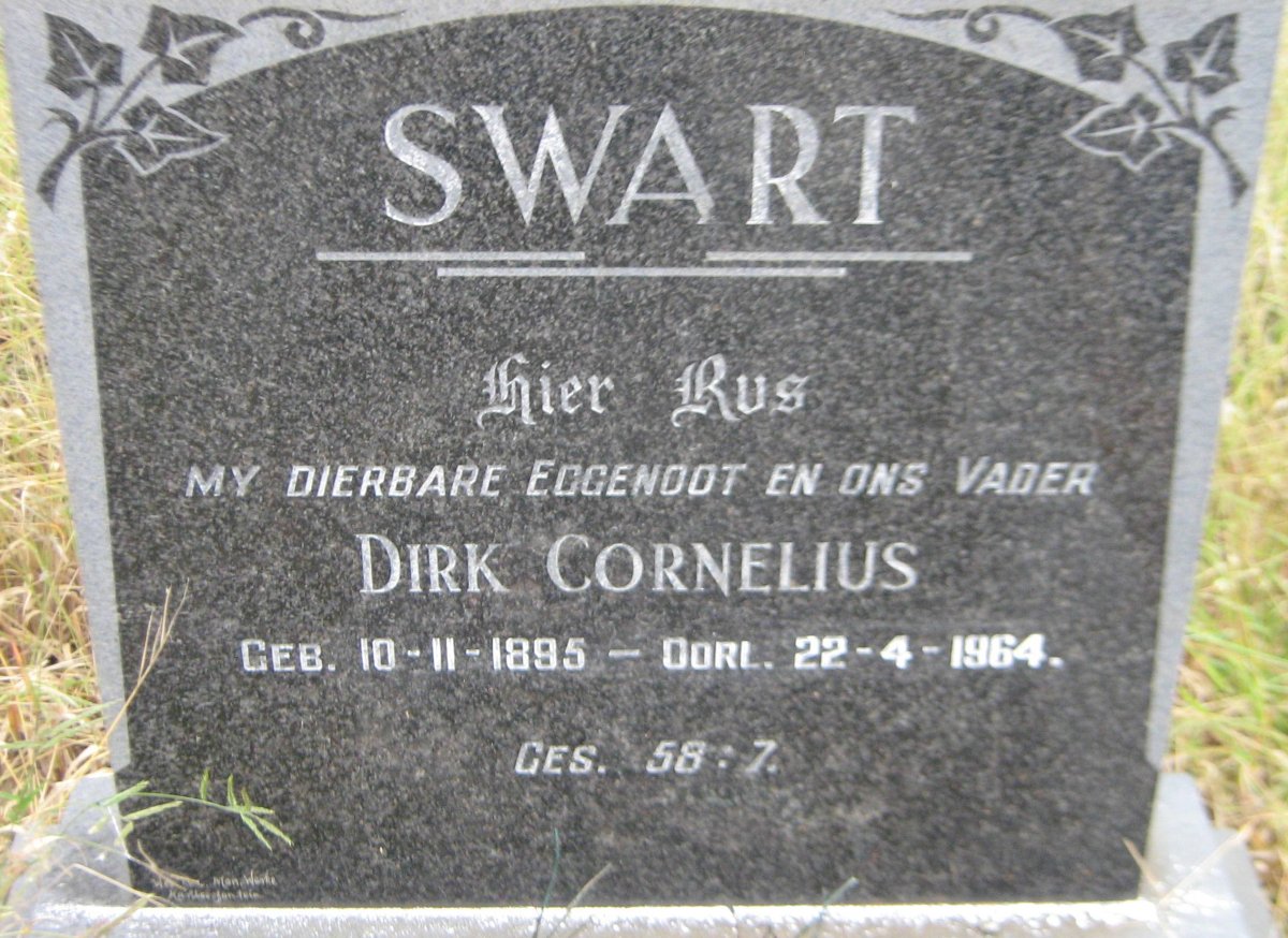 SWART Dirk Cornelius 1895-1964