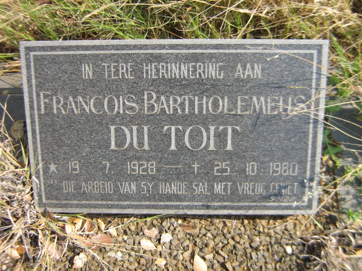 TOIT Francois Bartholemeus, du 1928-1980