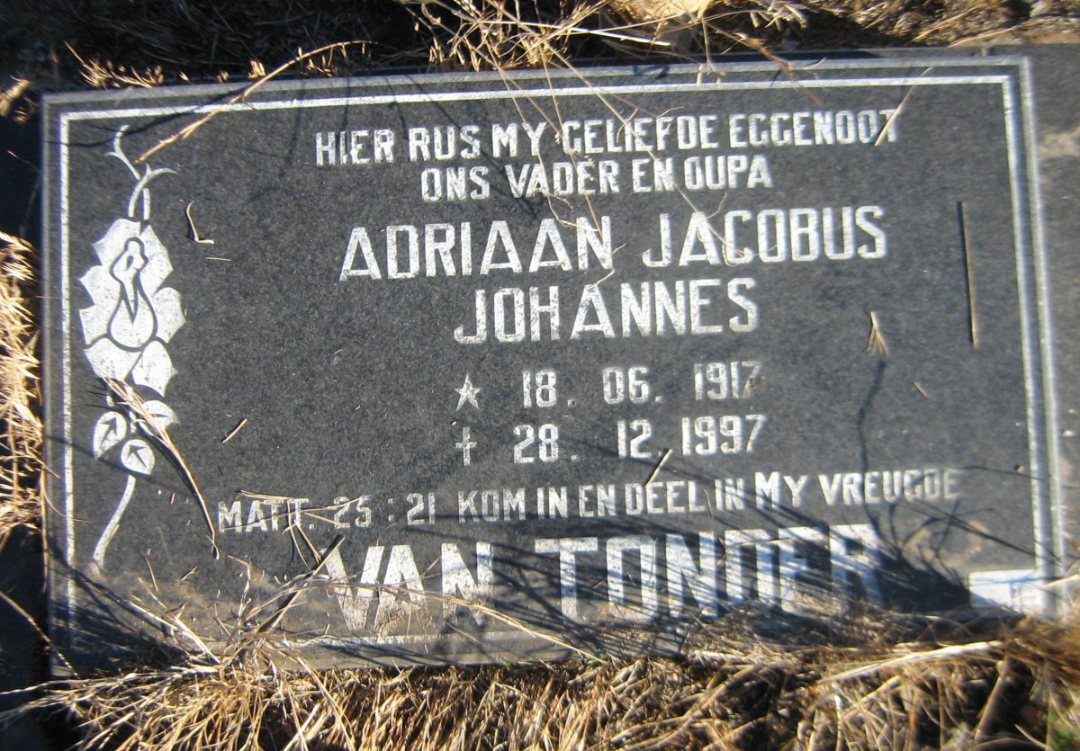 TONDER Adriaan Jacobus Johannes, van 1917-1997