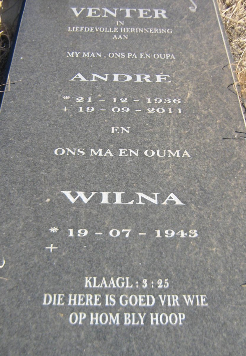 VENTER Andre 1936-2011 &amp; Wilna 1943-