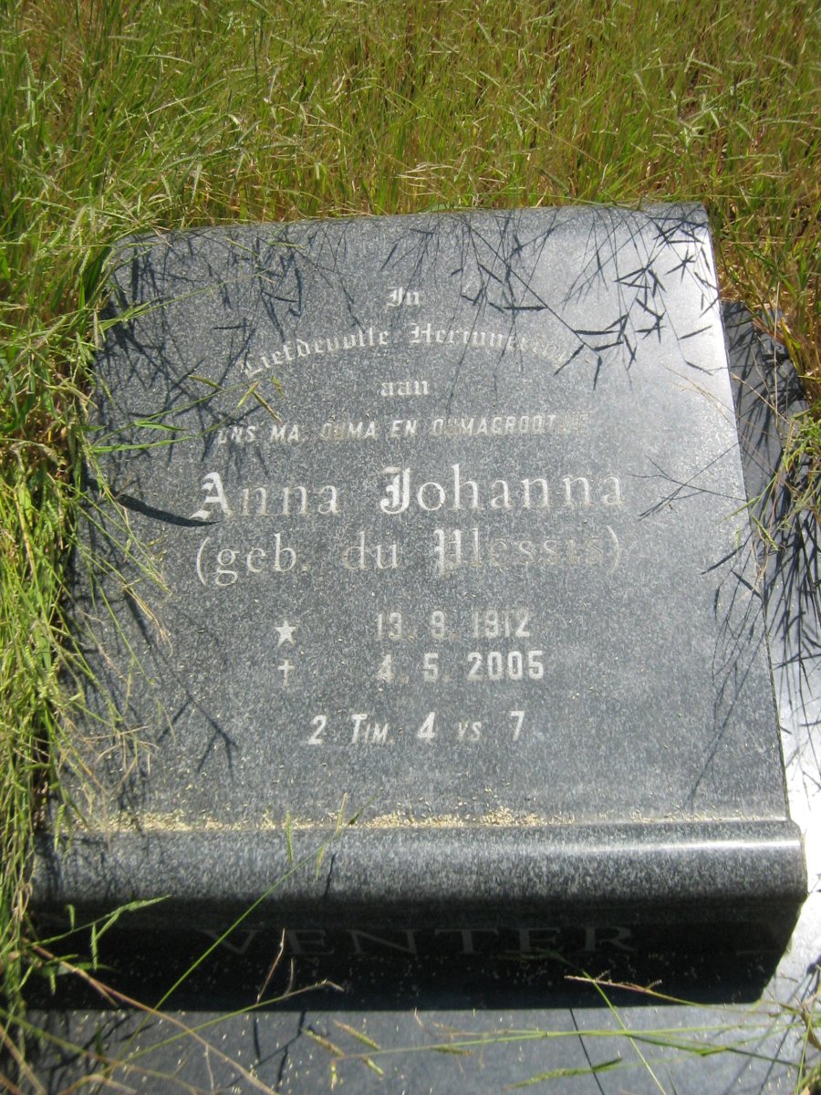 VENTER Anna Johanna nee DU PLESSIS 1912-2005