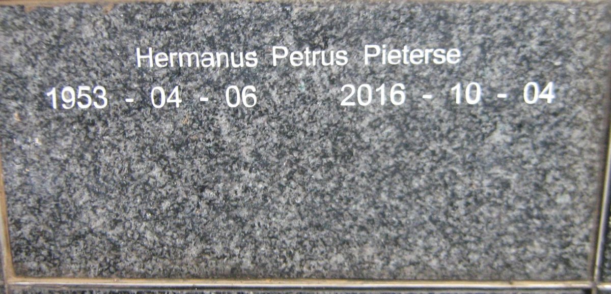PIETERSE Hermanus Petrus 1953-2016