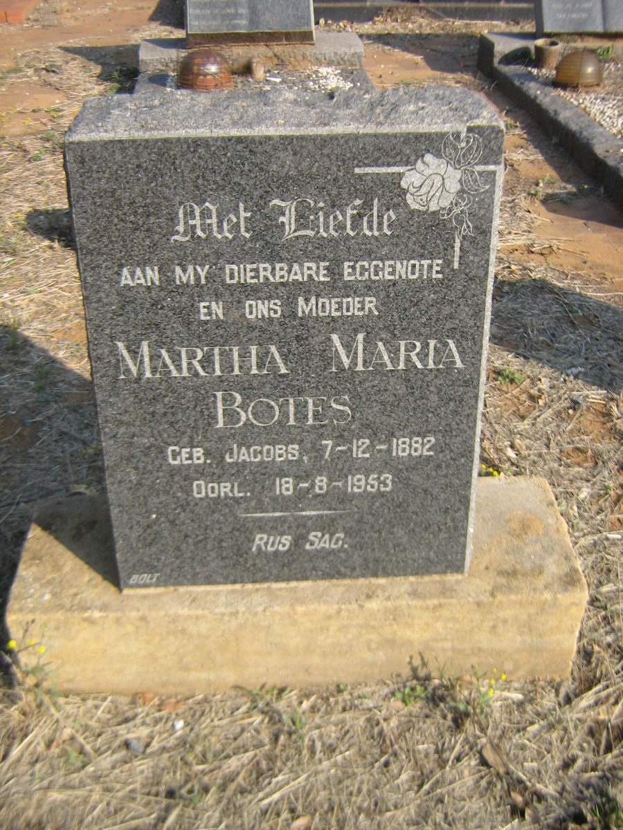 BOTES Martha Maria nee JACOBS 1882-1953