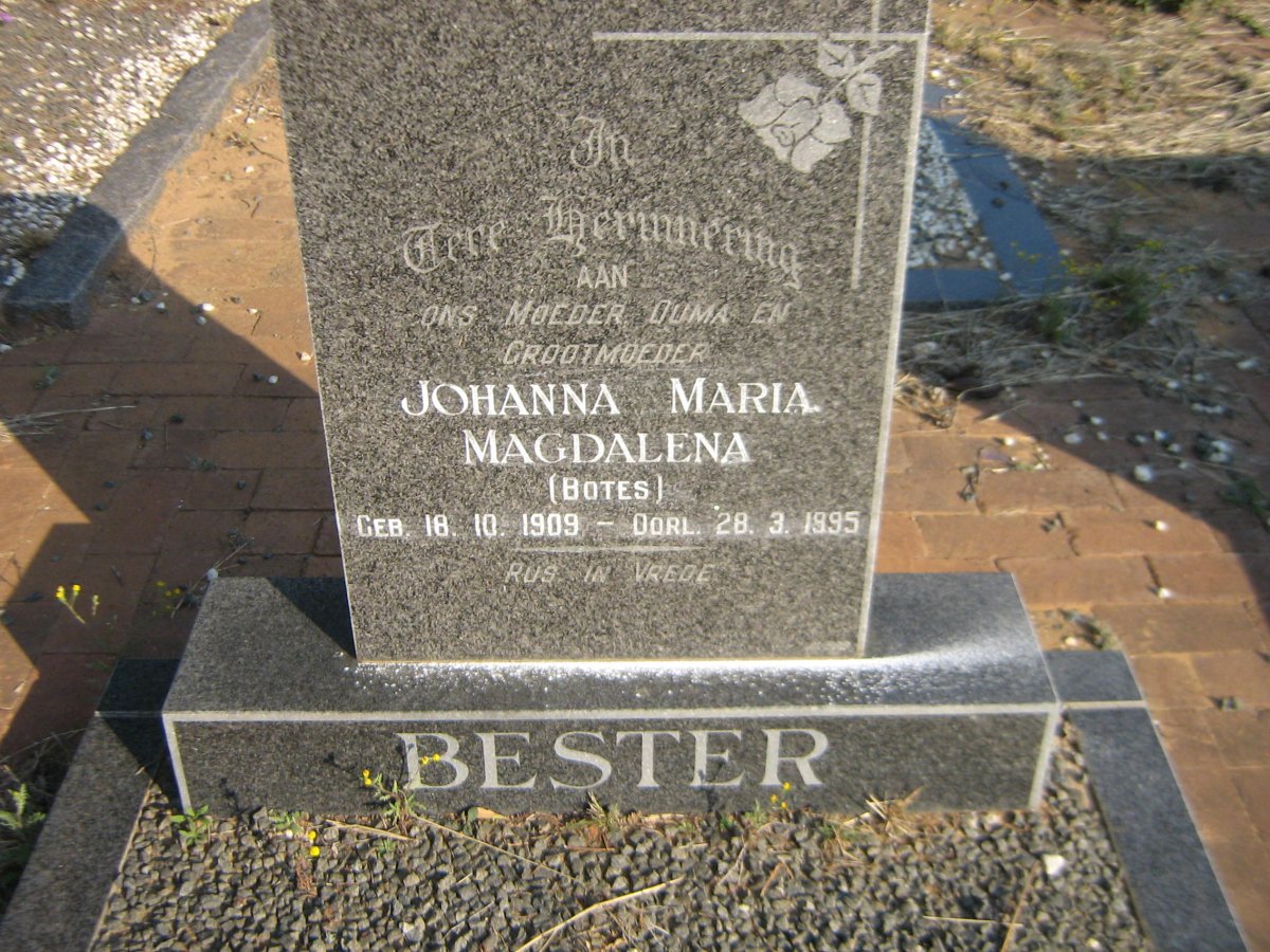 BESTER Johanna Maria Magdalena nee BOTES 1909-1995
