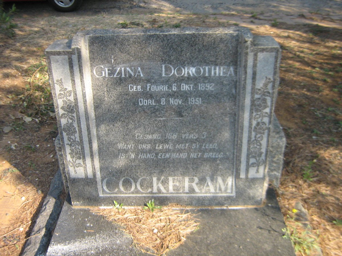 COCKERAM Gezina Dorothea nee FOURIE 1892-1951