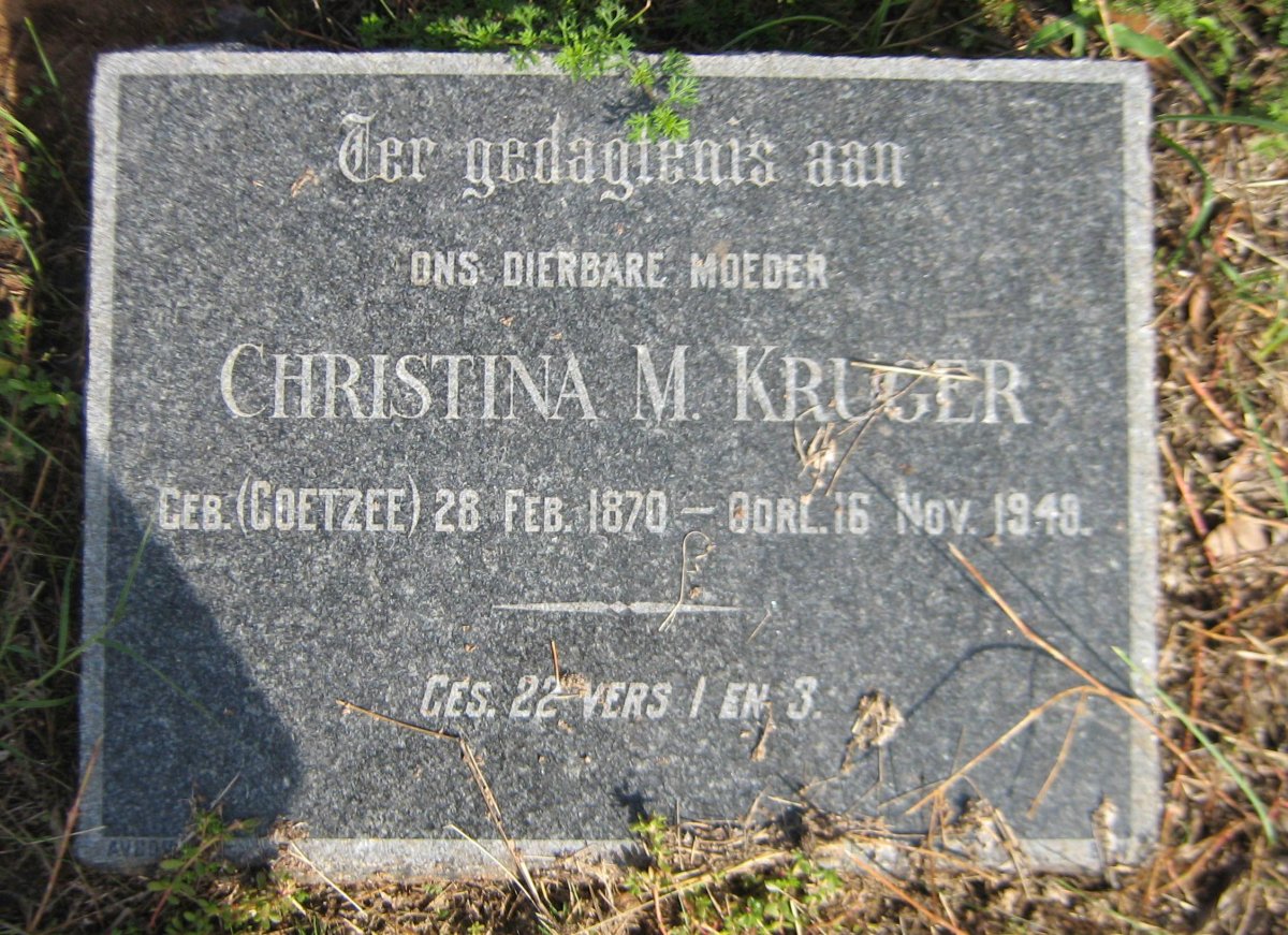 KRUGER Christina M. nee COETZEE 1870-1948