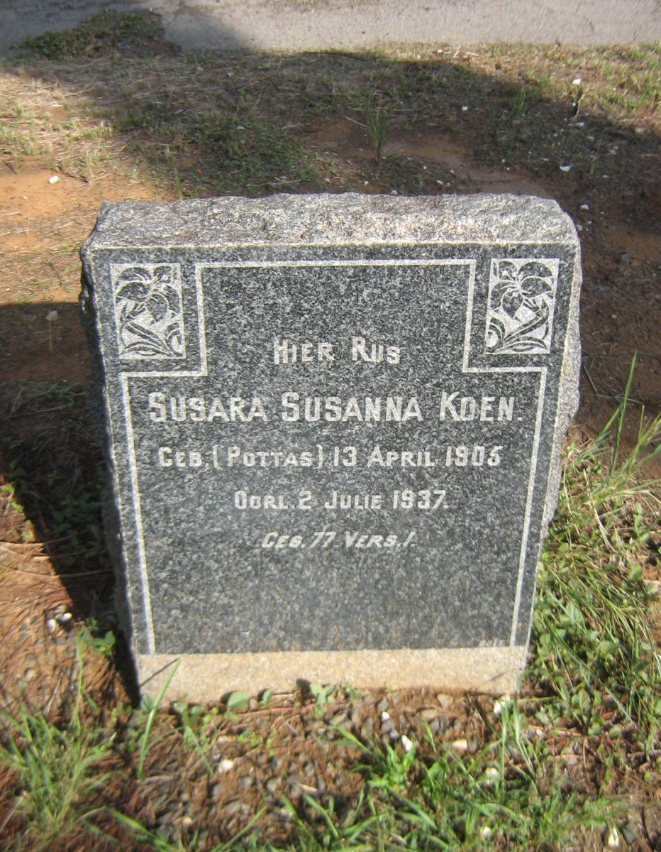 KOEN Susara Susanna nee POTTAS 1905-1937