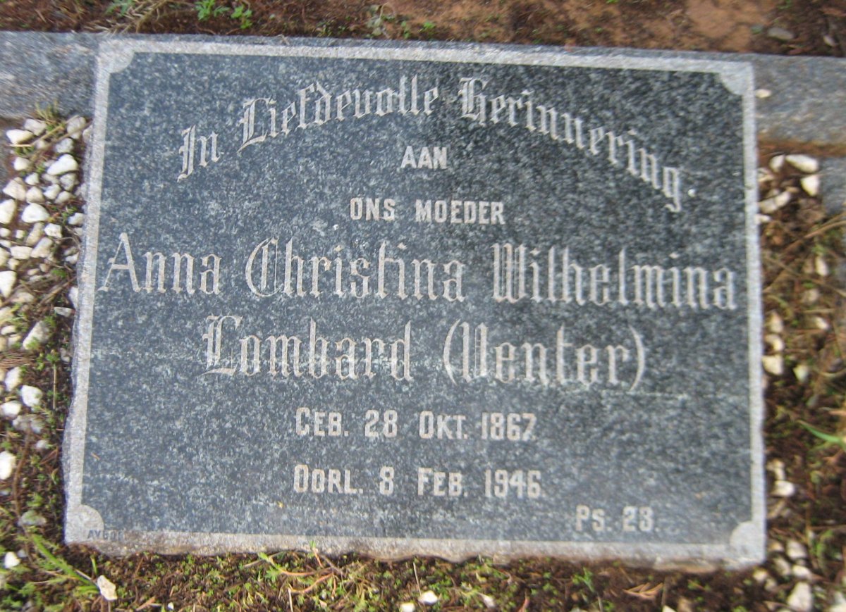 LOMBARD Anna Christina Wilhelmina nee VENTER 1867-1946