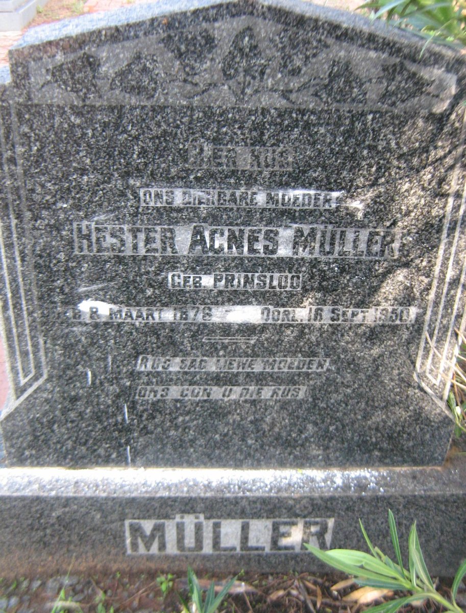 MULLER Hester Agnes nee PRINSLOO 1876-1950