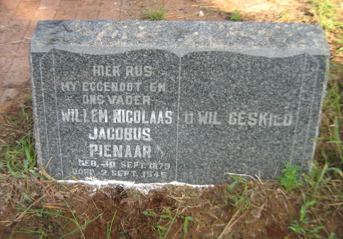 PIENAAR Willem Nicolaas Jacobus 1879-1945
