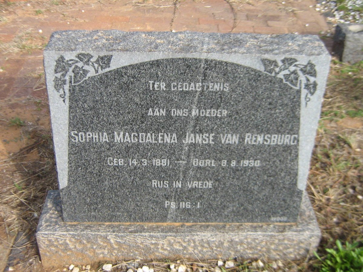 RENSBURG Sophia Magdalena, Janse van 1881-1930