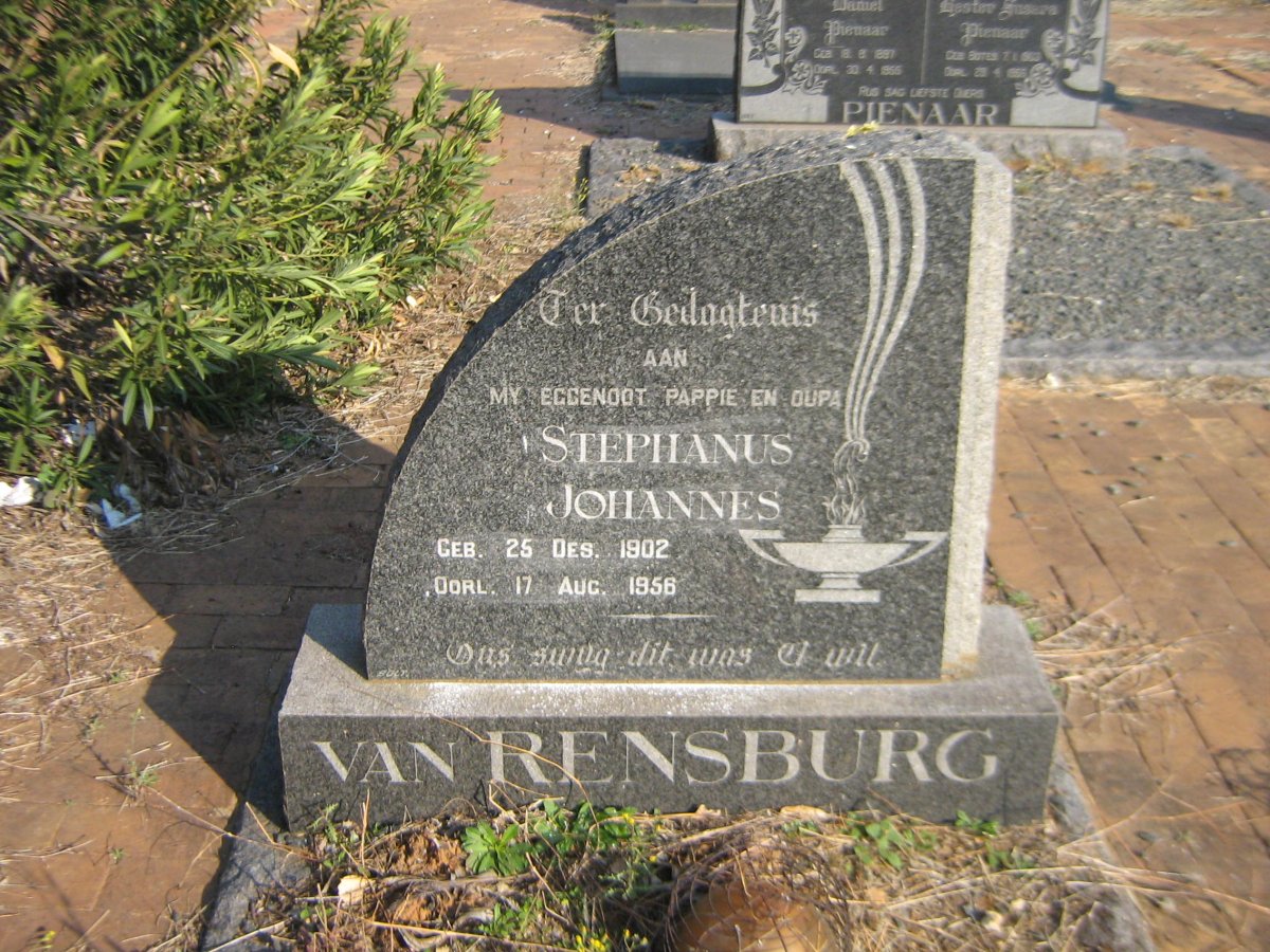 RENSBURG Stephanus Johannes, van 1902-1956