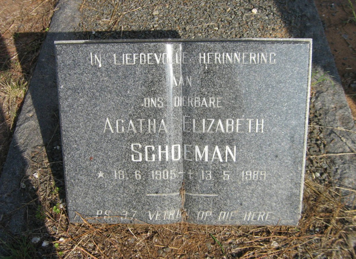 SCHOEMAN Agatha Elizabeth 1905-1989