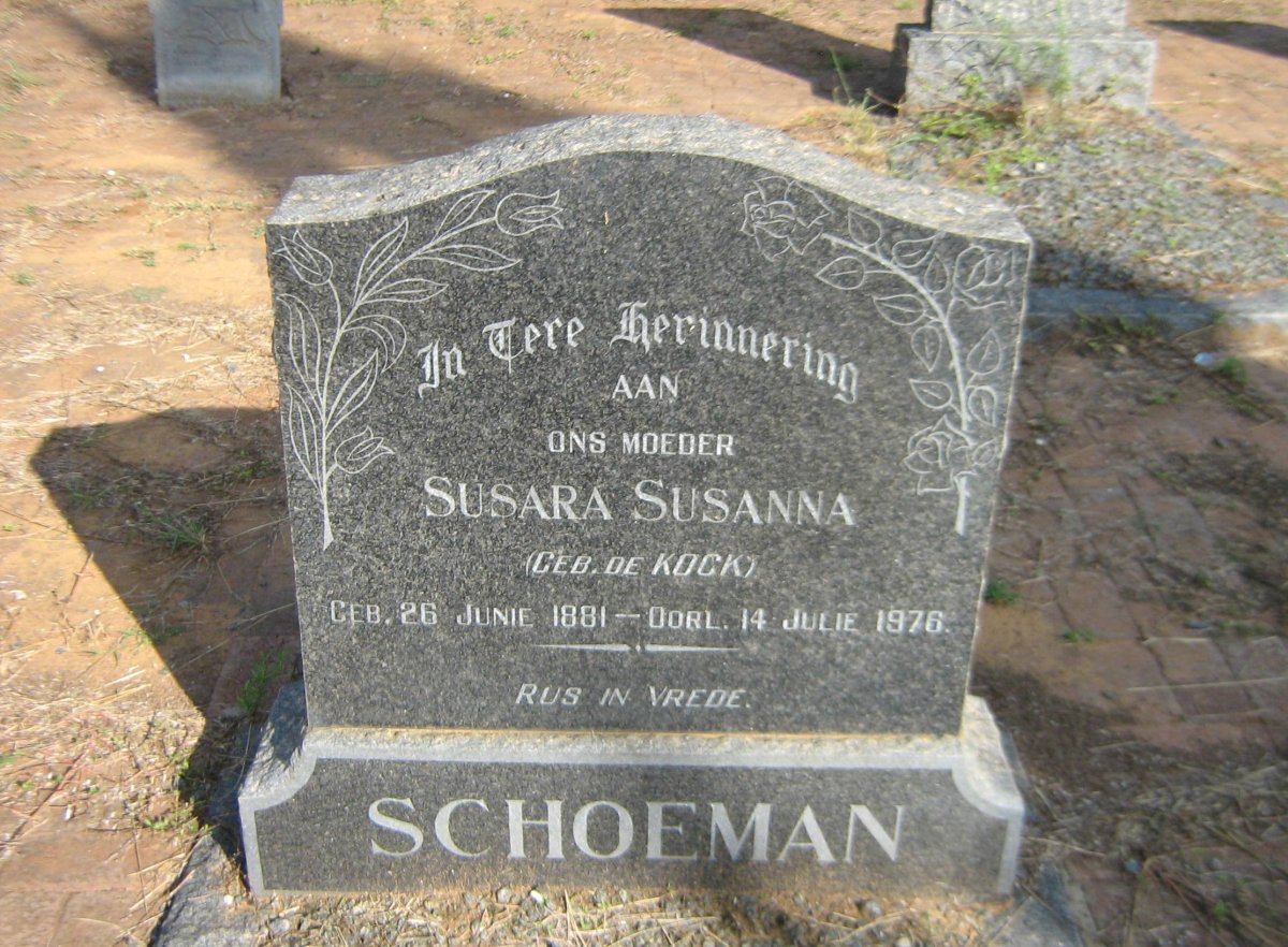 SCHOEMAN Susara Susanna nee DE KOCK 1881-1976