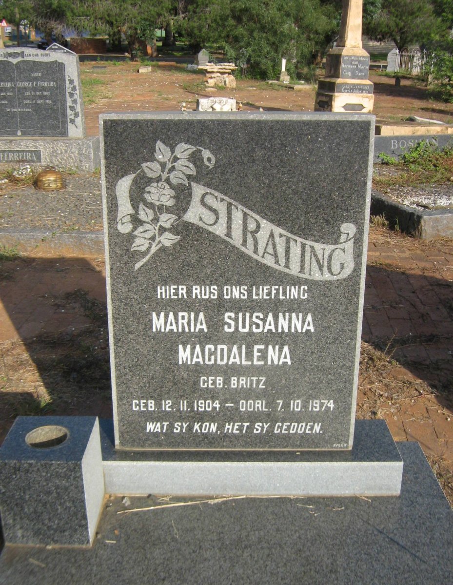 STRATING Maria Susanna Magdalena nee BRITZ 1904-1974