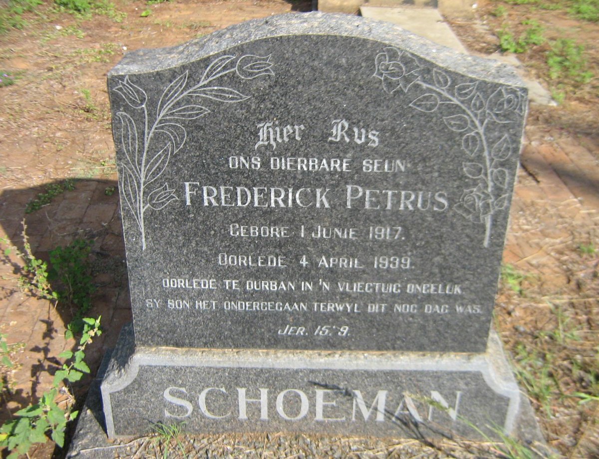 SCHOEMAN Frederick Petrus 1917-1939
